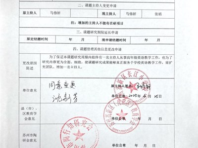 陶行知创造教育思想引领下小学高年级英语创新作业的研究 信息变更表